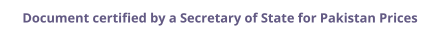 Pakistan Secretary of State certified documents and legalization prices
